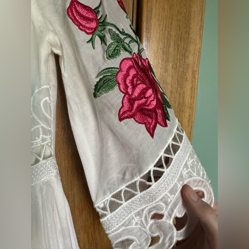 Silk and cotton embroidered lace button front mini dress - Picture 12 of 16
